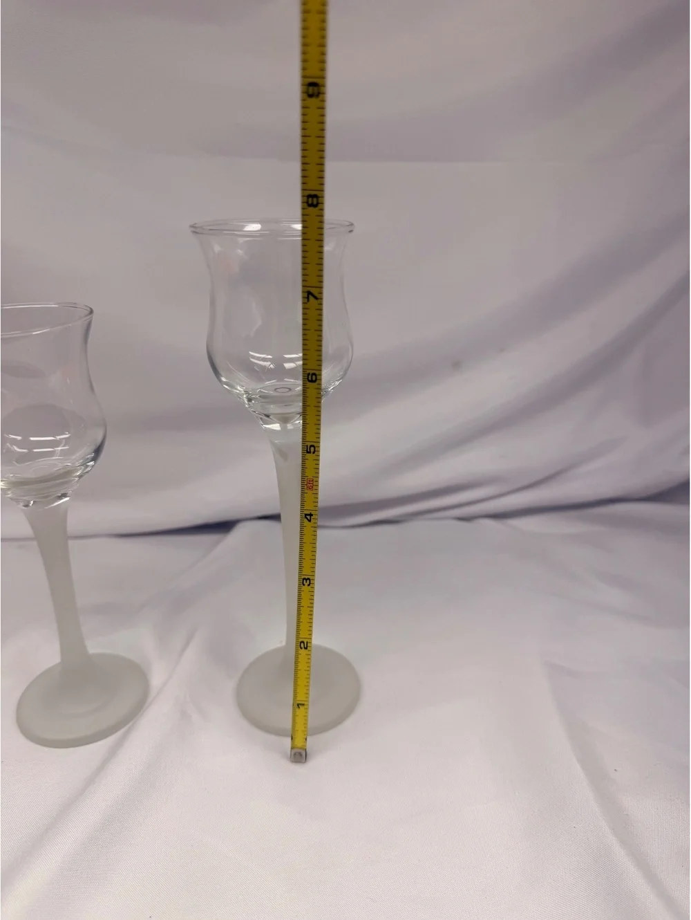 Vintage Frosted Stem Cordial Glasses Set of 2 Clear Tulip Liqueur Glasses 6/7.5